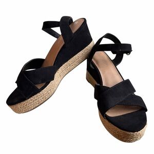 Big Buddha Women’s Black Espadrille Wedge Sandals Size 10 Platform Ankle Strap